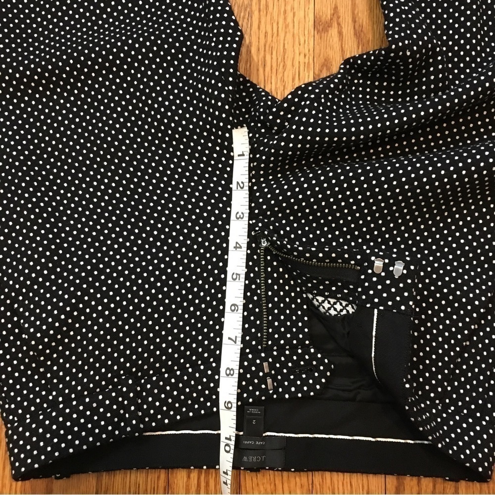J. Crew Cafe Capri Mid Rise Wool Blend Tiny White Polka Dots Black Cropped Pants - Picture 9 of 15